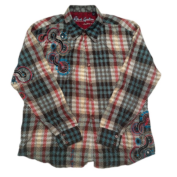 Robert Graham Limited Edition Plaid Shirt 2XL Embroidered 100% Silk Flip Cuff - Picture 1 of 16